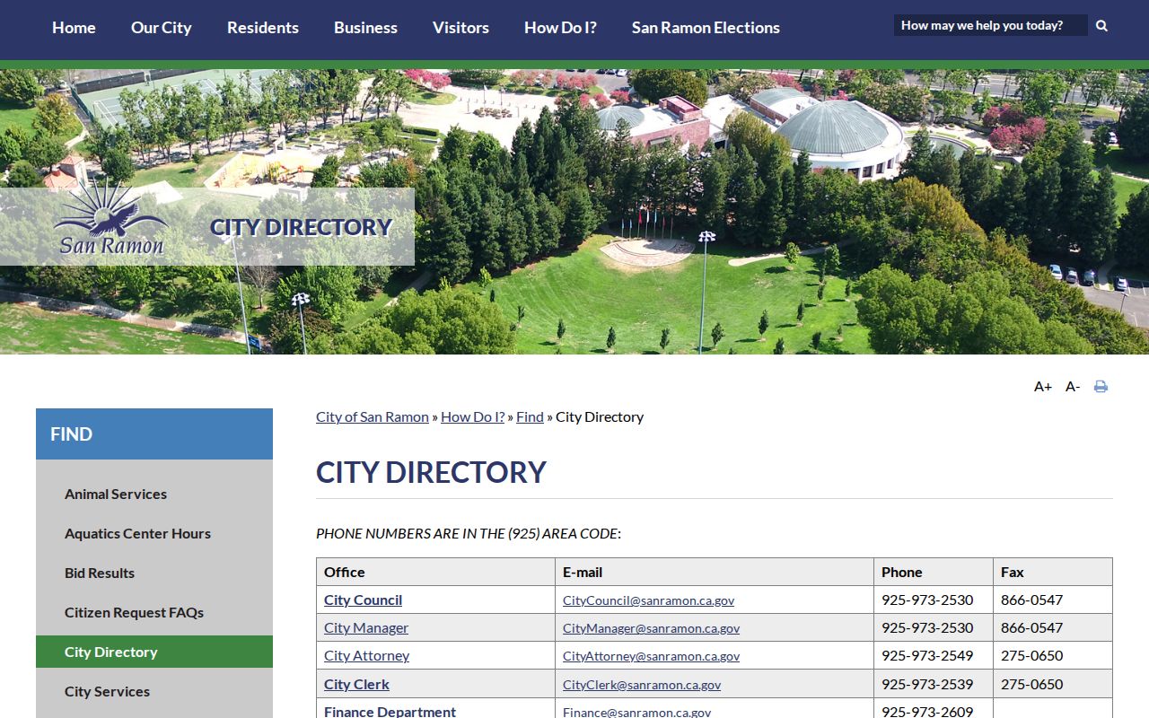 San Ramon people search through the official city directory