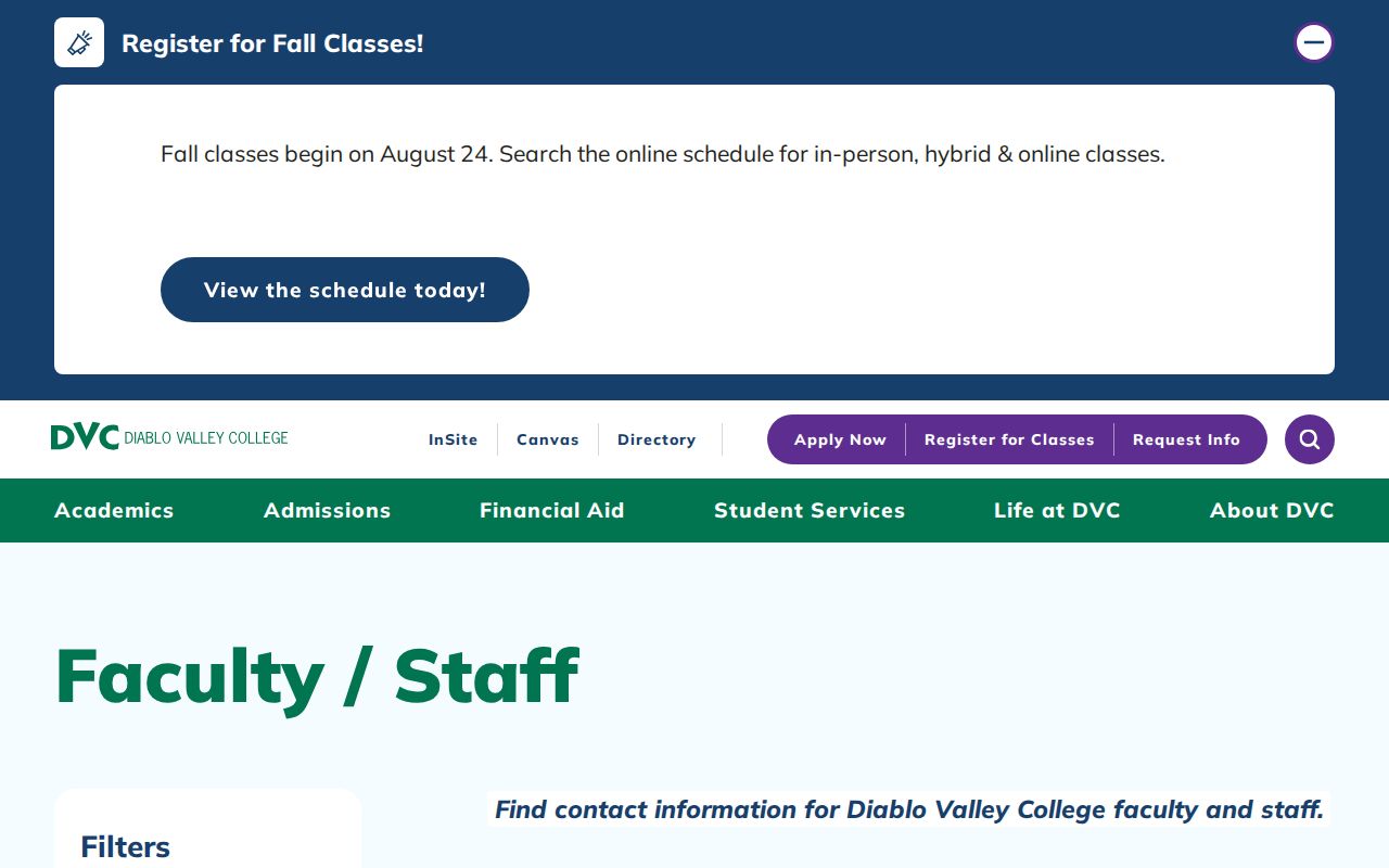 San Ramon people directories screenshot of the Diablo Valley College directory