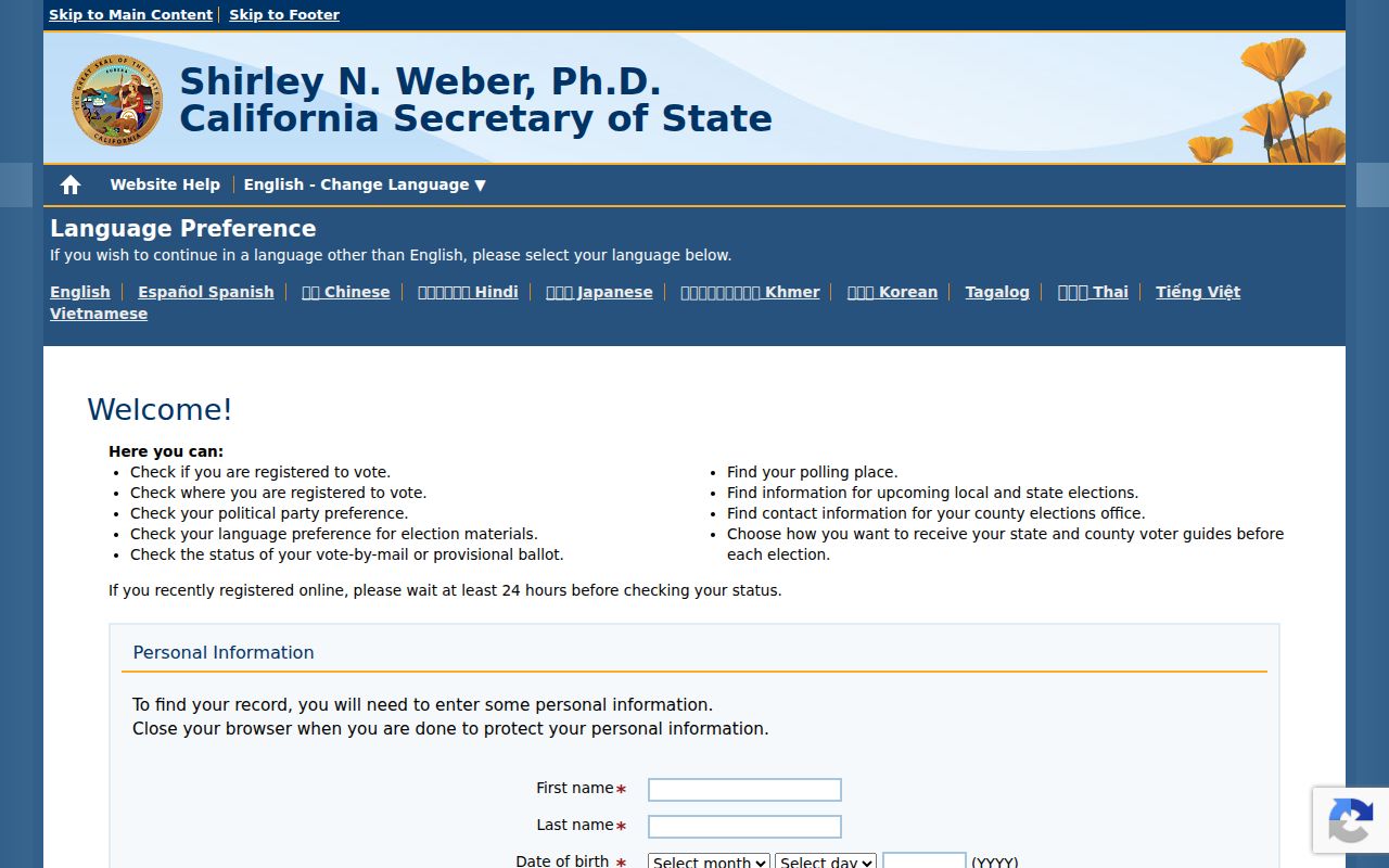 San Ramon voter registration lookup on California My Voter Status